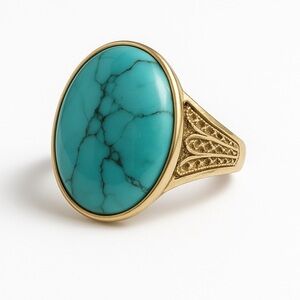 New Turquoise and Gold Ring with Rhinestones